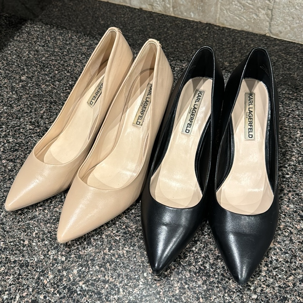 Karl Lagerfeld Royale Pointed toe pumps leather nude and black